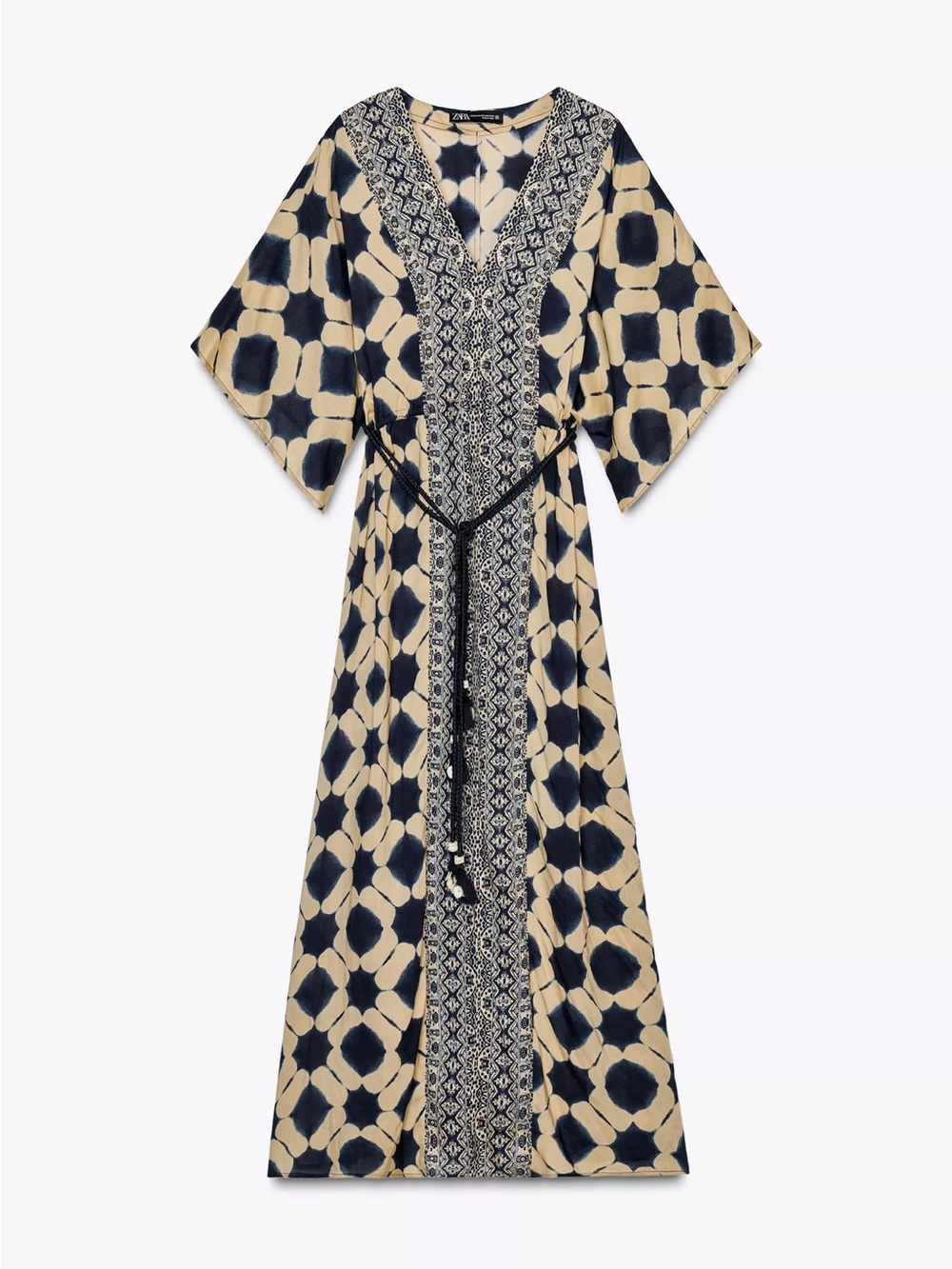 Zara Navy and Beige Printed Maxi Caftan Dress